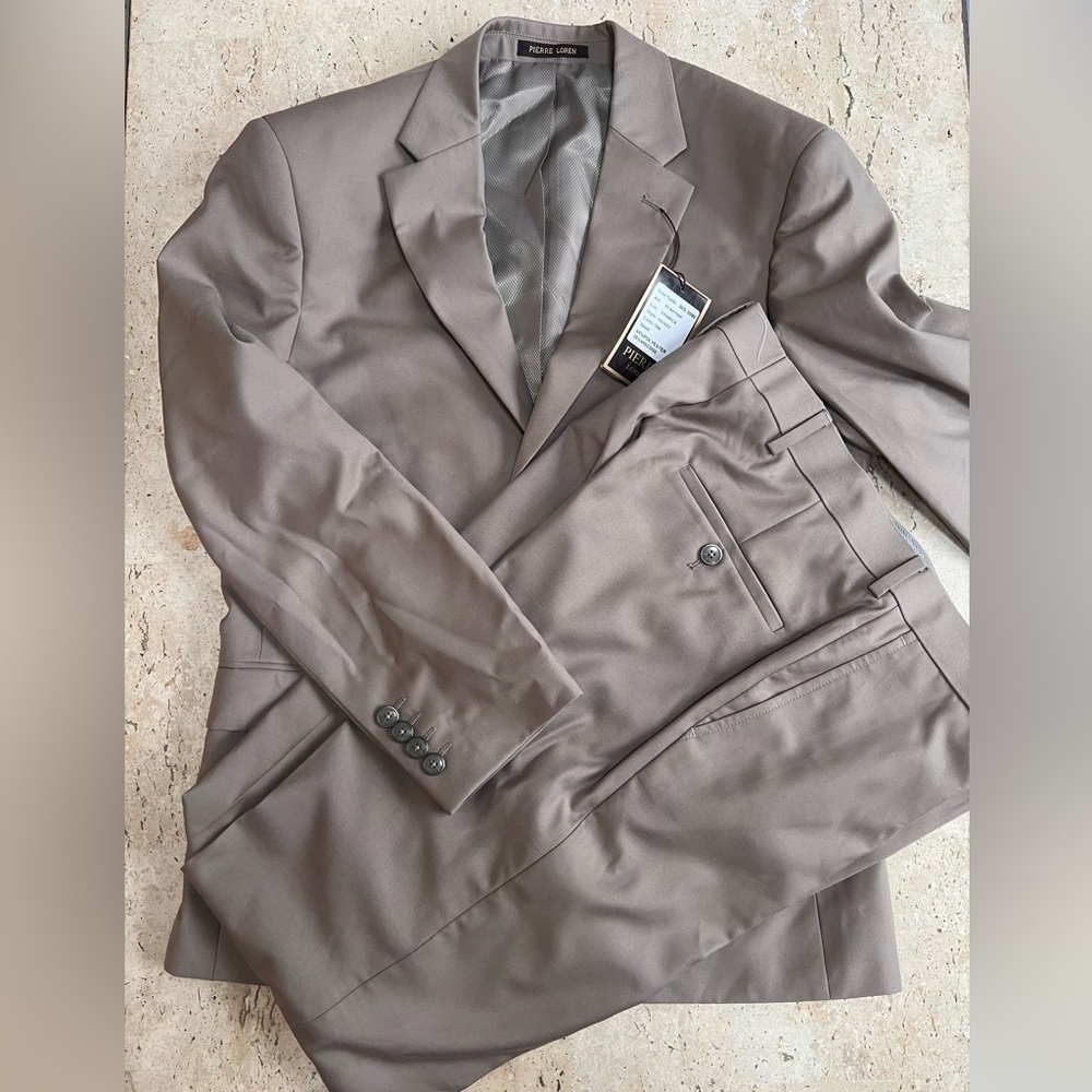 Pierre Loren -Alfred 2B-2 Piece Tan Suit 36 Short 30” Waist Pants NWT